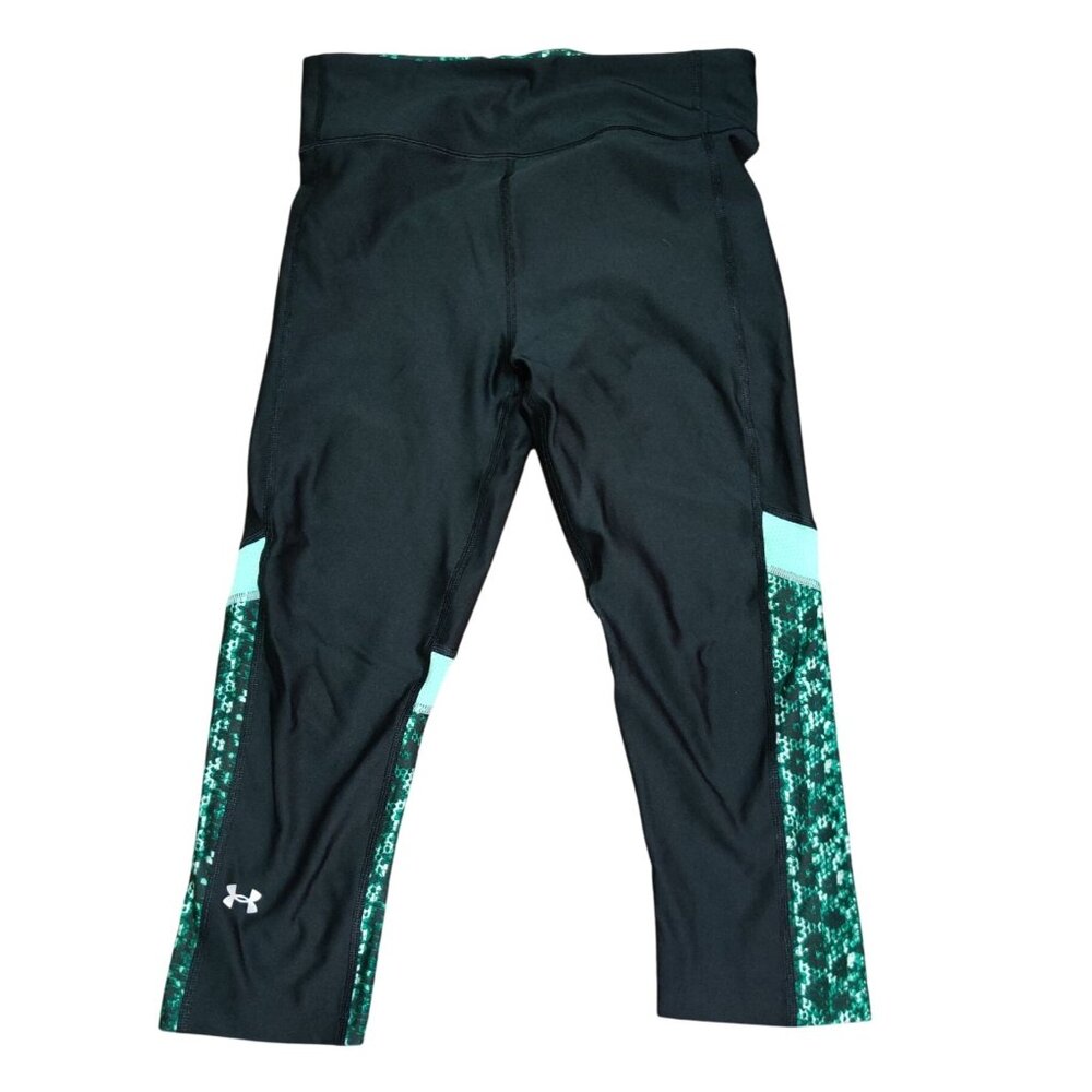 Under Armour M Compression Capri Leggings Black Aqua Snake Print HeatGear Yoga